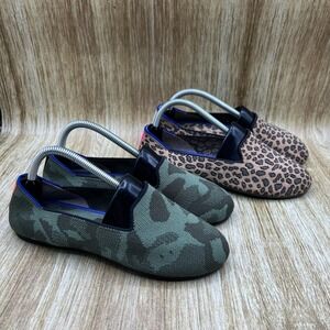 Rothy's The Loafer Leopard Camo Green Kids Size K4 Knit Slip On Shoes‎ Lot of 2